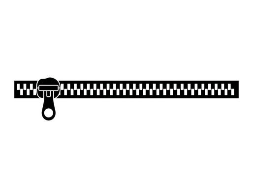 Minimalist line of a metal clothing zipper with a pull tab on a transparent background, fastener isolated on a transparent background