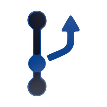 3D blue glass branching diagram icon symbol representing git version control and code isolated on a transparent background