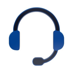 Support and customer service headset icon with blue glass texture and microphone boom arm isolated symbol isolated on a transparent background © Jennifer