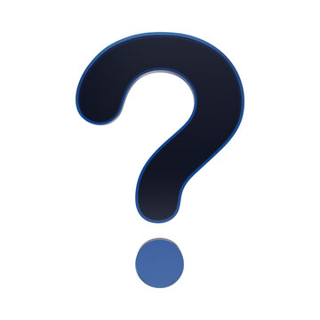 Question mark symbol icon rendered in dark blue glass style with glowing light blue borders for help and faq isolated on a transparent background