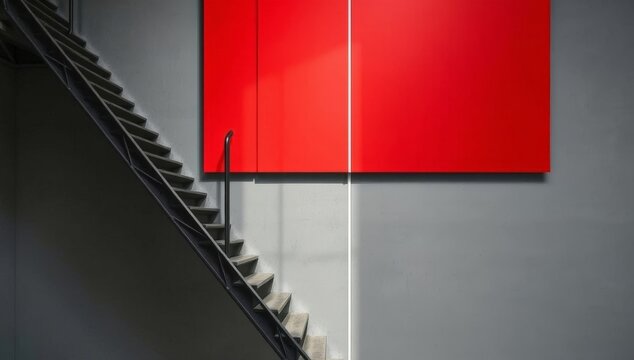 Constructivist Staircase with Red Square
