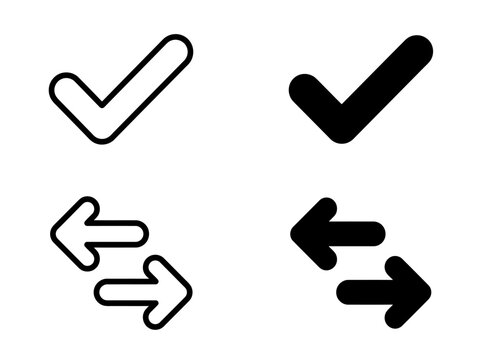 Minimalist checkmark and bidirectional arrow icons in outline and filled