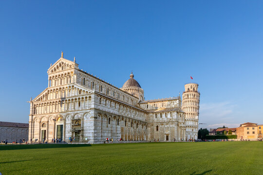 people visit famous piazza del miracoli in Pisa, Tuscany