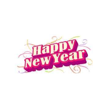 Happy new year 3d typography text with colorful festive confetti
