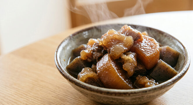 Bowl of Gyusuji Nikomi Simmered Beef Tendon with Daikon and Konnyaku