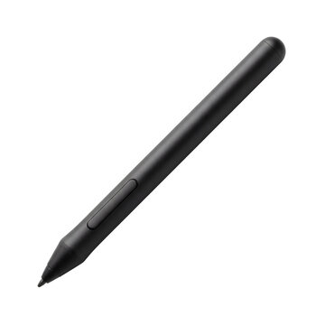 Modern black digital tablet stylus pen with side control buttons designed for precise graphic design, creative digital drawing, illustration, and photo editing workflows.
