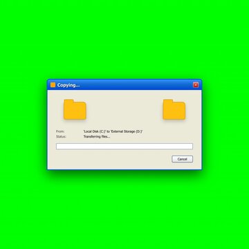 Retro Windows XP File Transfer Dialog Box Motion Graphic Animation with Green Screen Window for Nostalgic Tech Video Editing