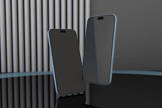 iPhone 18 Pro Glacier color mockup with blank screens on reflective surface