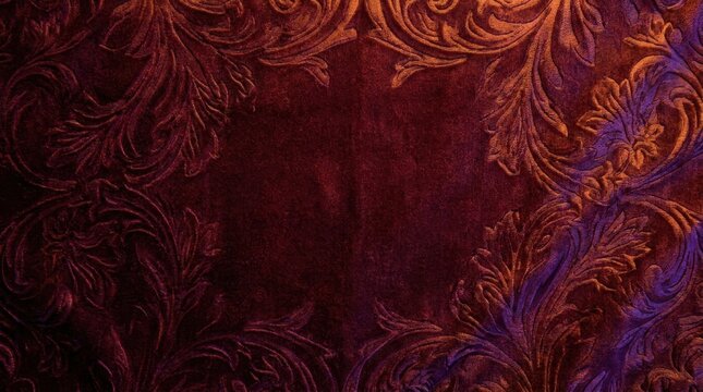 Ornate Damask Pattern Background with Rich Red and Purple Tones.