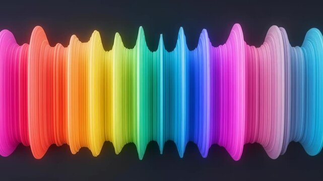 Rainbow Soundwave: A vibrant, abstract visualization of a soundwave rendered in a spectrum of rainbow colors, suggesting audio, music, or data representation.