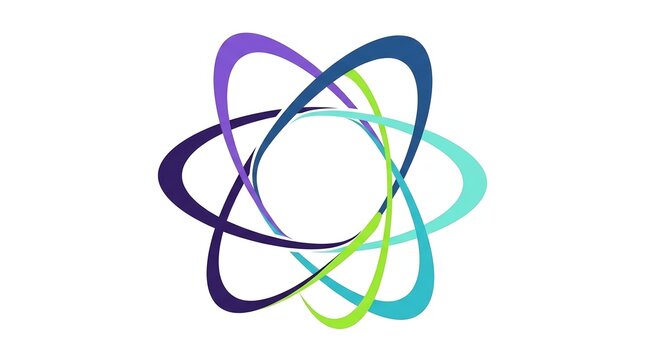 Abstract colorful atom model with intersecting orbits. Vector illustration representing science, technology, physics, and chemistry