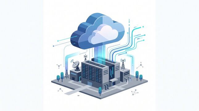 Isometric cloud computing data center infrastructure with digital