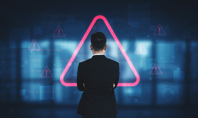 Cybersecurity alert warning showing red cyber for data breach, network threat, and cyber security system vulnerability with emphasis on security risk, caution, digital protection Vouch © InfiniteFlow
