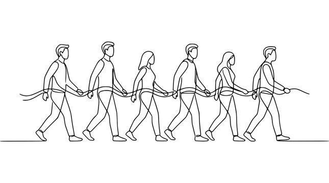 Continuous Line Art of People Walking Together