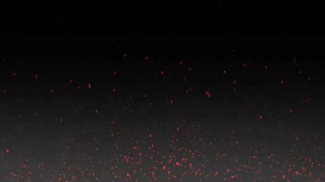 Glowing fire sparks and embers rising and flying in dark smoky air, cinematic particle animation with alpha channel for compositing