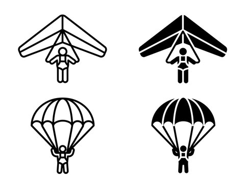 Set of hang gliding and parachuting extreme sports icons in two styles