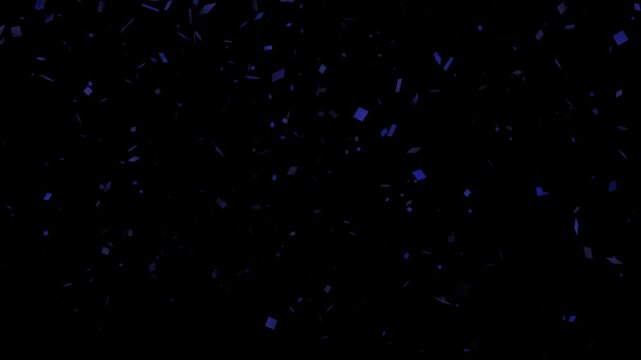 Blue metallic confetti pieces falling through the frame, festive celebration animation with alpha channel for transparent background compositing