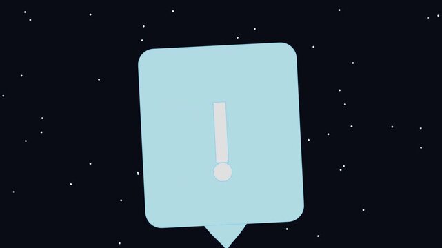 Blue speech bubble with exclamation mark warning symbol floating in space