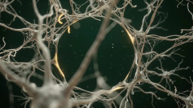 Abstract Golden Neural Network Organic Loop on Green Background