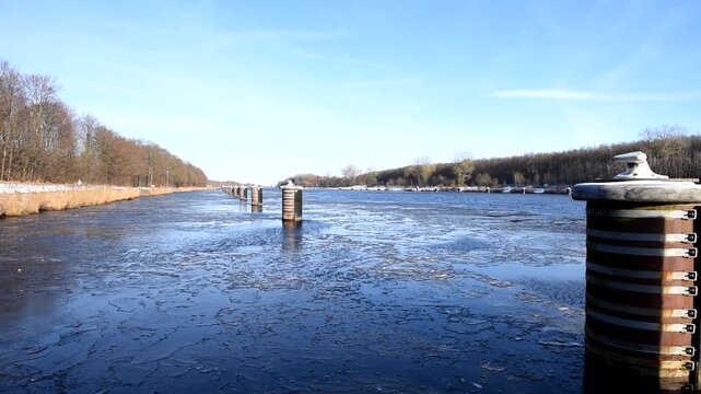 The iced Kiel Canal 2026, NOK, Kiel Canal, Kiel Canal, Dalben, Schleswig-Holstein, Germany