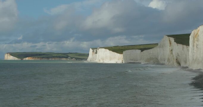 Clouds, waves, sea, chalk cliffs Seven Sisters, Birling Gap near Eastbourne, East Sussex, England, Great Britain