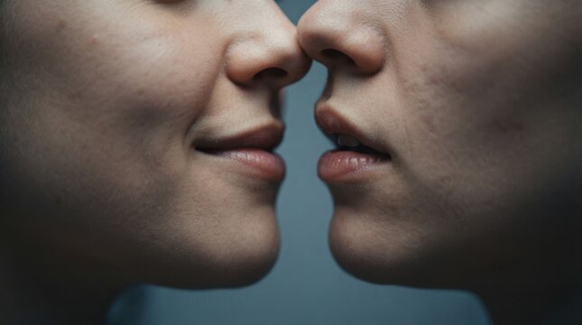 Close-Up of Two Women About to Kiss