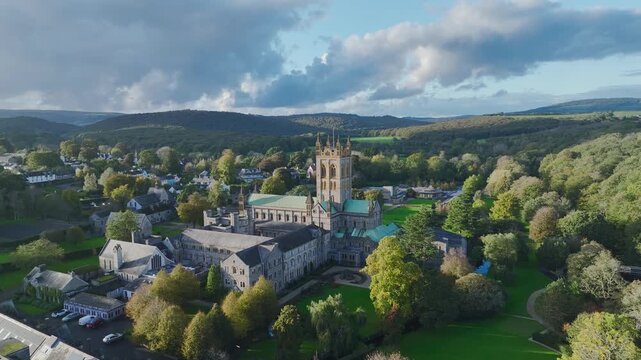 Buckfast Abbey from a drone, Devon, England, United Kingdom