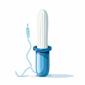 Vector illustration of a sanitary tampon with blue plastic applicator for personal feminine hygiene