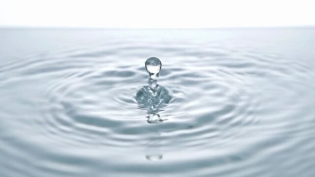 Top view of drop falling into water with diverging circular ripples