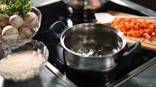 Peas fall into pot of water