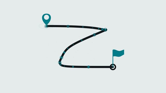 Travel route map with location pins and a destination flag indicating a journey.