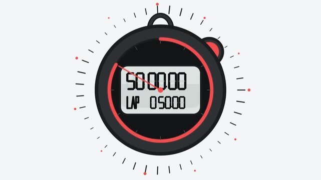 Stopwatch digital timer displaying elapsed time and lap statistics with a minimalist flat design layout on a light grey background.