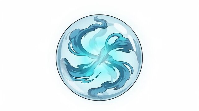 Mystical blue glowing smoke swirling inside glass orb fortune teller icon isolated on white background