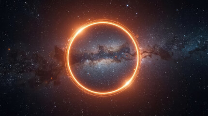 Fototapeta premium Glowing circular portal illuminating vast cosmic galaxy with wonder