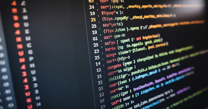 Close up view of programming source code with syntax highlighting on a modern computer screen