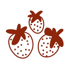 Three sweet strawberries, red line art berry set vector illustration. © Albina