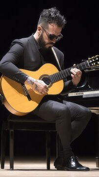 Captivating Guitar Performance by Stylish Musician in Elegant Venue