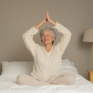 Serene Woman Practicing Mindfulness in a Cozy Bedroom Setting for Wellness and Relaxation
