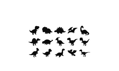 Set of black dinosaur silhouettes including various prehistoric creatures and flying reptiles © MD