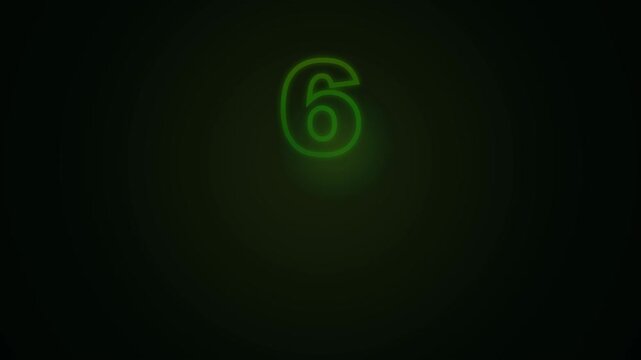 Glowing Green Neon Countdown Timer From Nine To Zero On Dark Background Retro Digital Clock Style.