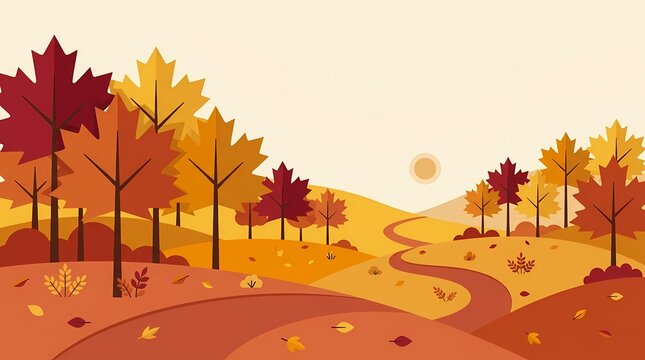 Vibrant Autumn Forest Landscape with Rolling Hills.