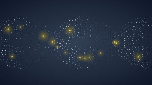 DNA helix structure composed of glowing nodes and connection dots for medical research and biotechnology presentation