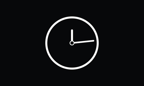 Minimal round wall clock with a clean frameless no numbers, isolated on a black background. Clock white icon on a black background.