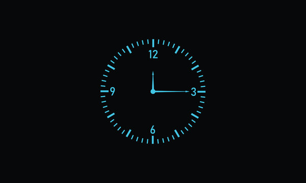 Cyan digital-style analog clock with fine dotted markers and clean hands, creating a modern technology-focused time icon isolated on a black background