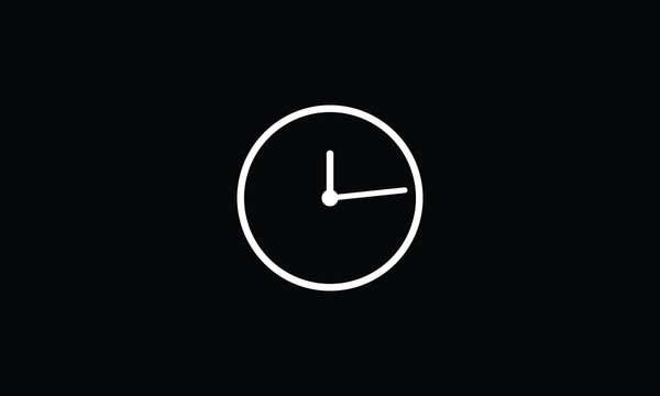 Minimal round wall clock with a clean frameless no numbers, isolated on a black background. Clock white icon on a black background.