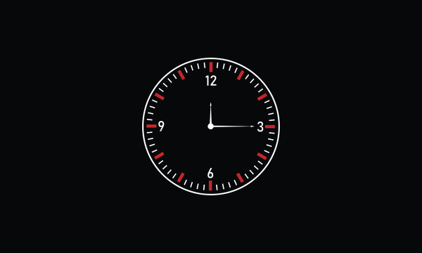 Minimal analog clock with numbered dial, fine red minute markers, and clean white hands on a dark background.