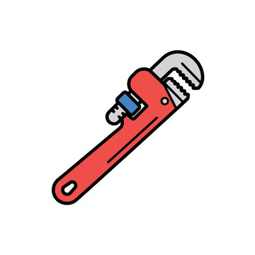 Red pipe wrench plumbing tool vector illustration.
