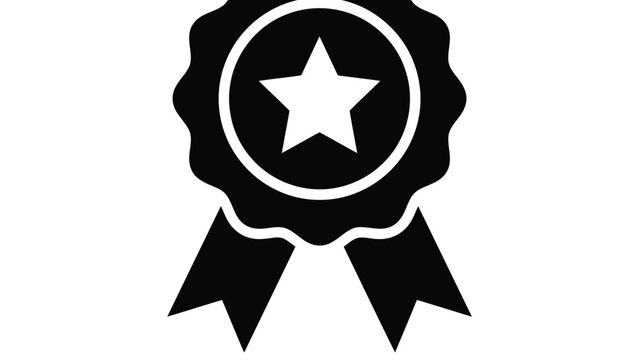 Black award ribbon badge featuring a central white star symbol representing achievement and success