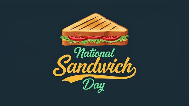 National sandwich day celebration graphic with a grilled sandwich illustration on a dark blue background
