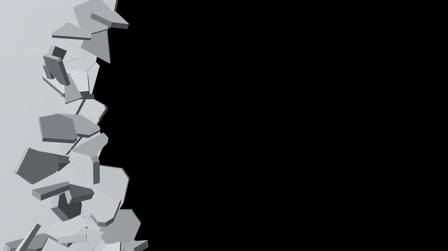 Gray concrete wall shattering to reveal white background space